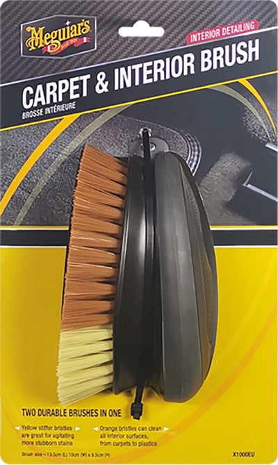 Meguiar's Meguiar's Brosse intérieure pour tapis – Brosse pour tissus d'ameublement 2 en 1 pour voiture – Brosse de nettoyage intérieure – Poignée ergonomique