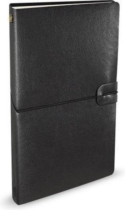 Carnet Peter Pauper - Voyager - Couverture en cuir - Noir - Avec fermeture à cordon - 12x20 cm