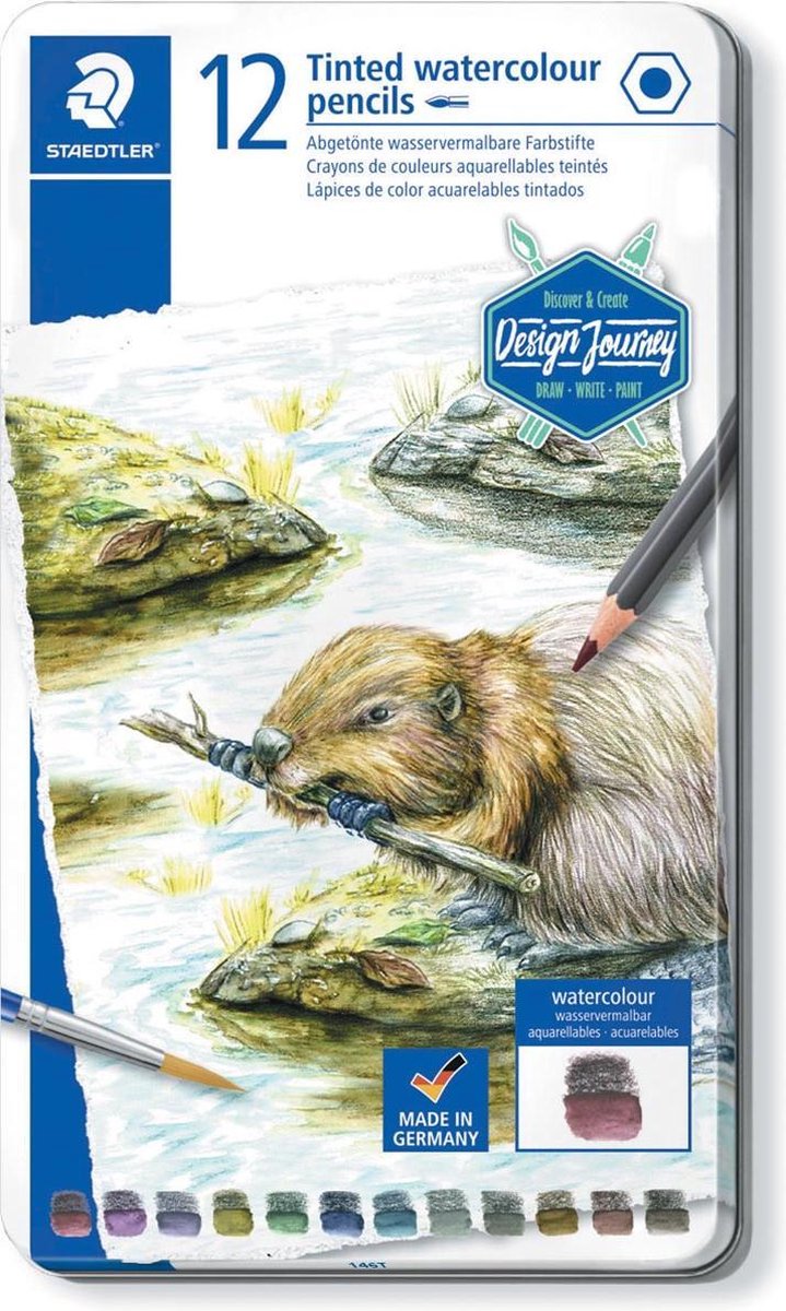 Crayon aquarelle Staedtler, boîte en métal de 12 couleurs