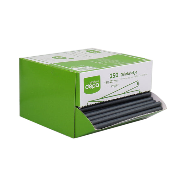 Paille Biodore papier noir 150x7mm (250 pièces)
