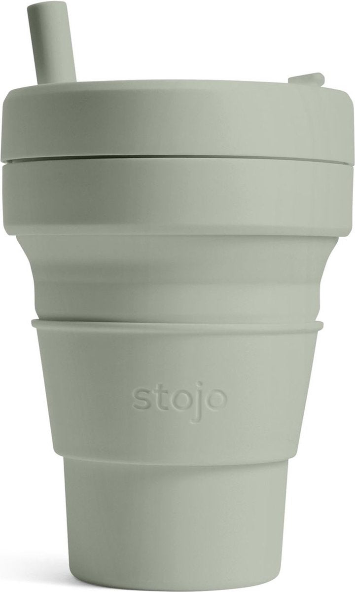 Stojo - biggie cup - tasse à café et thé - 470 ml - réutilisable - pliable - sauge