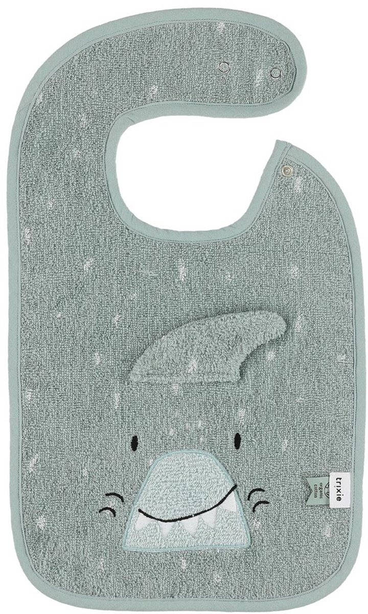 Bavoir Trixie - mr. requin - tissu éponge doux - 100% coton biologique - avec boutons-pression - gris