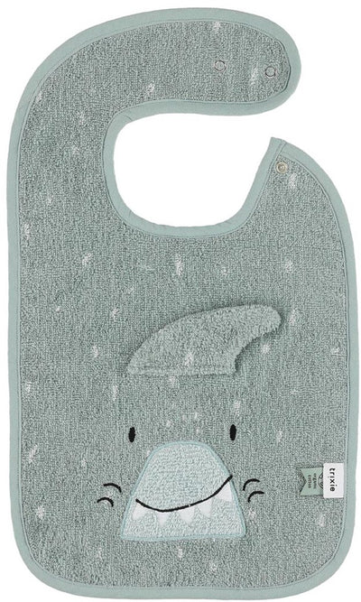Bavoir Trixie - mr. requin - tissu éponge doux - 100% coton biologique - avec boutons-pression - gris