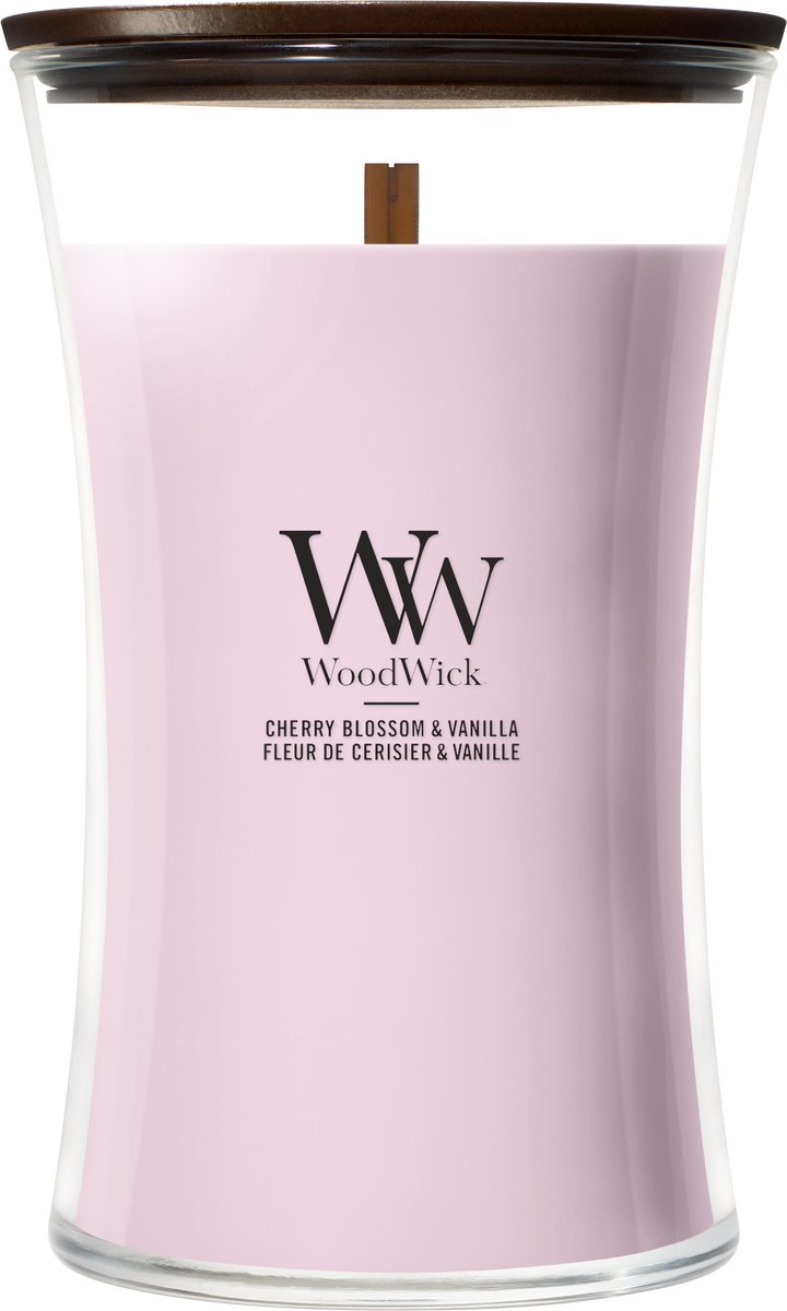 Sablier Woodwick - vanille fleur de cerisier - grande bougie parfumée - 130 heures de combustion