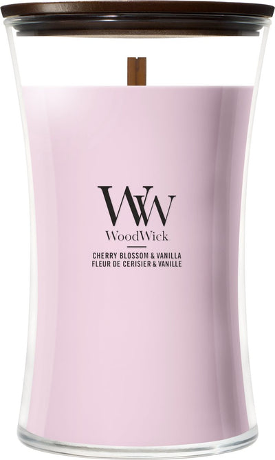 Sablier Woodwick - vanille fleur de cerisier - grande bougie parfumée - 130 heures de combustion