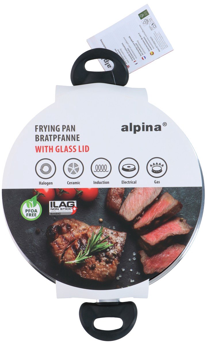 Poêle Alpina - ø28cm - avec couvercle en verre - revêtement antiadhésif - tous feux - verre aluminium