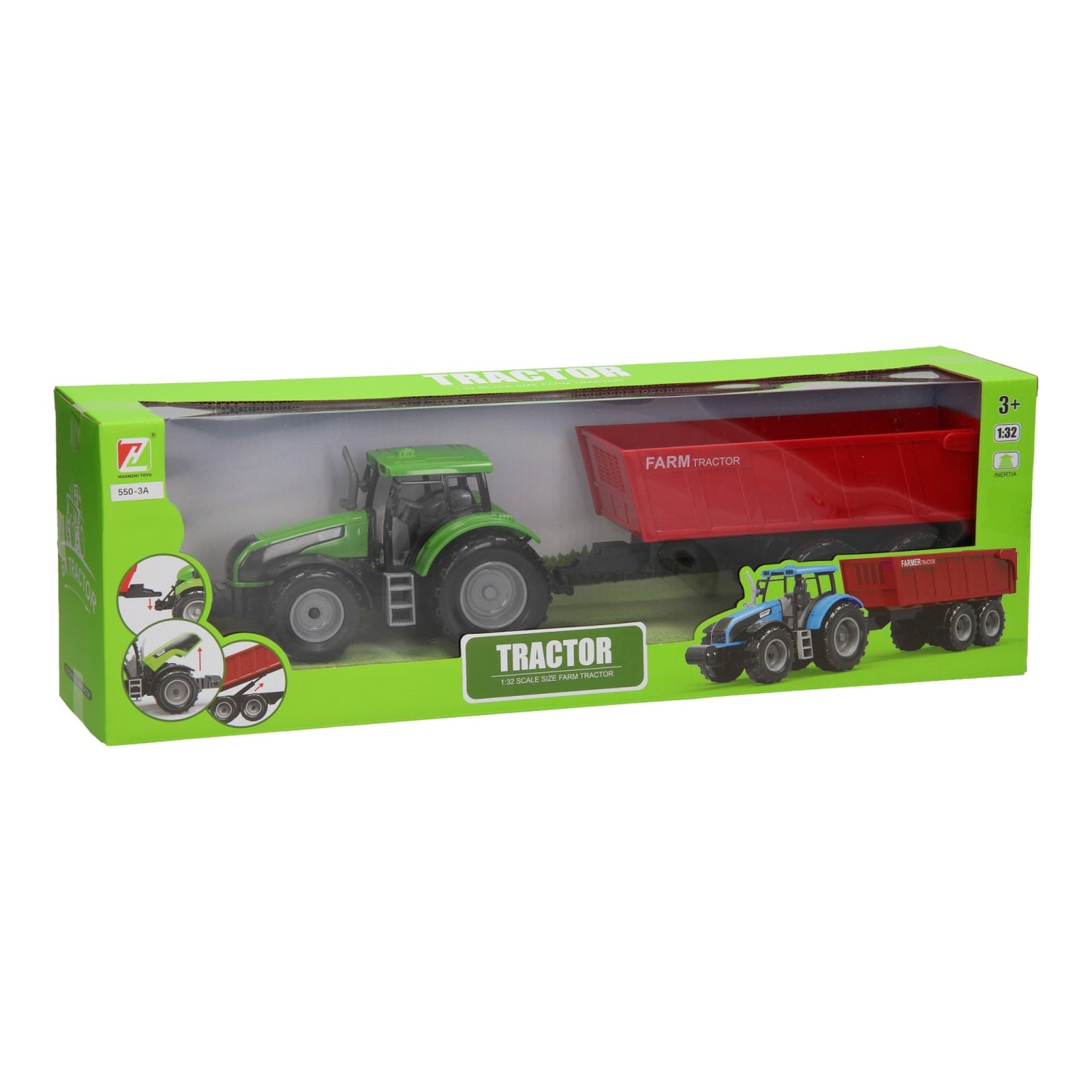 tracteur avec chargeur frontal et remorque 1:32