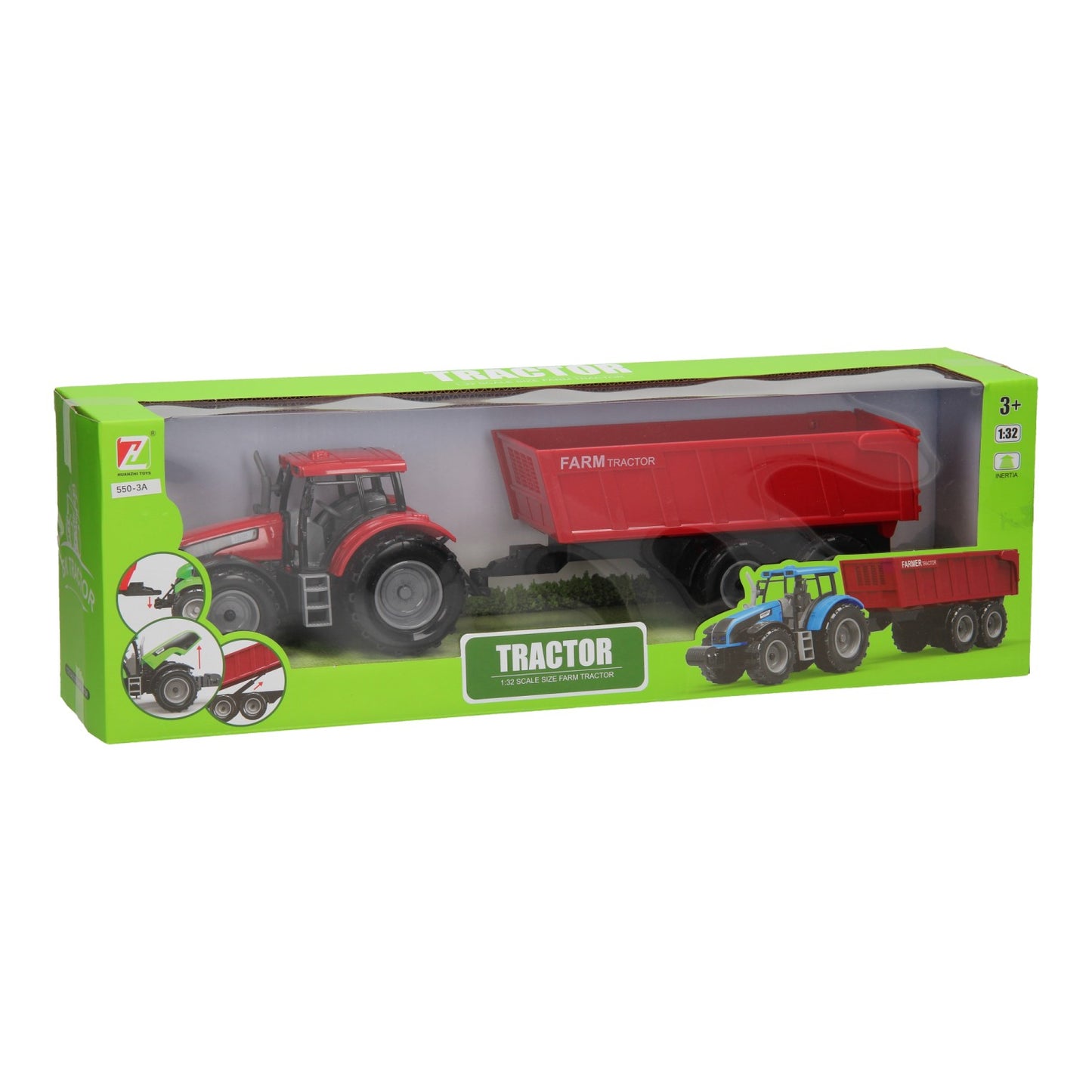 tracteur avec chargeur frontal et remorque 1:32