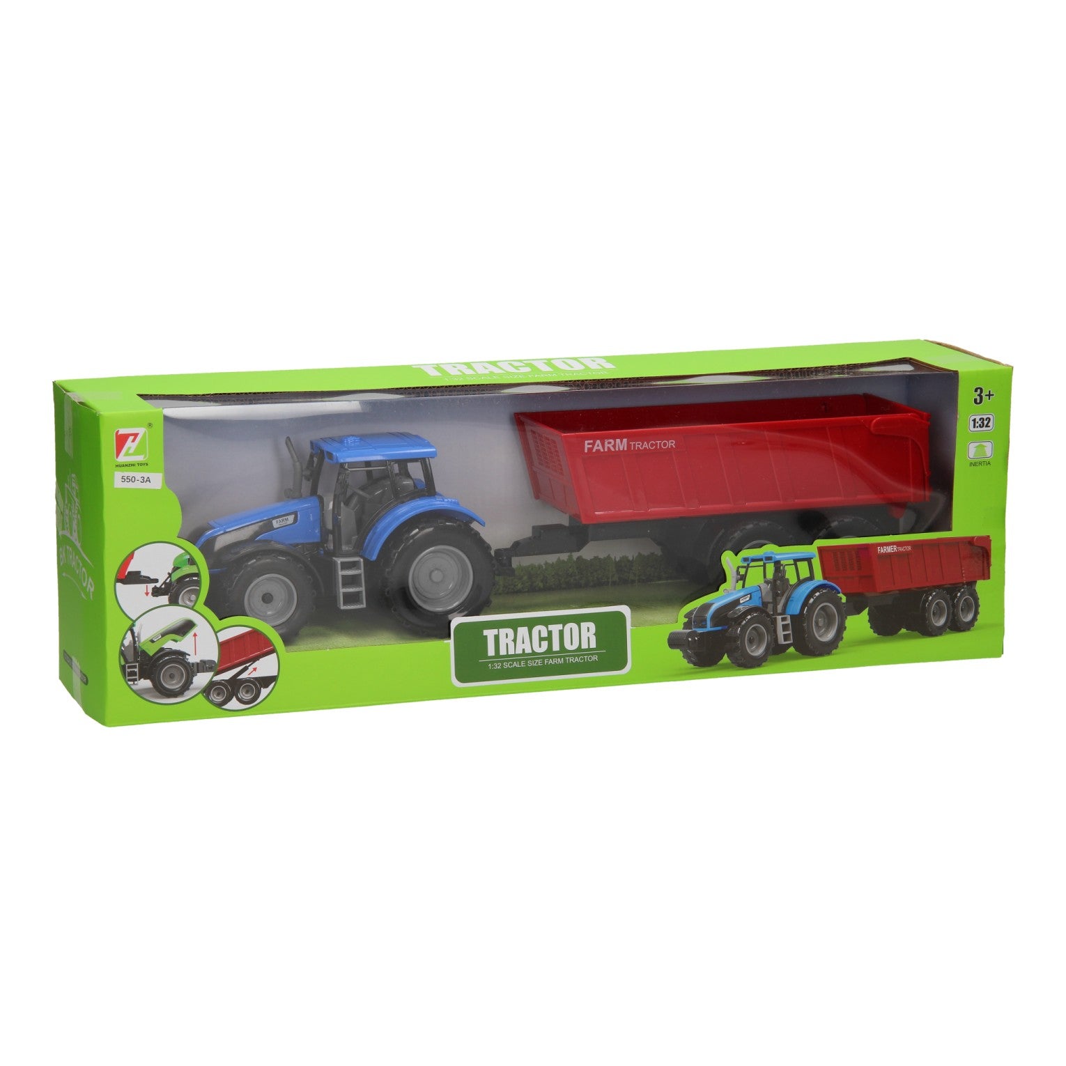 tracteur avec chargeur frontal et remorque 1:32