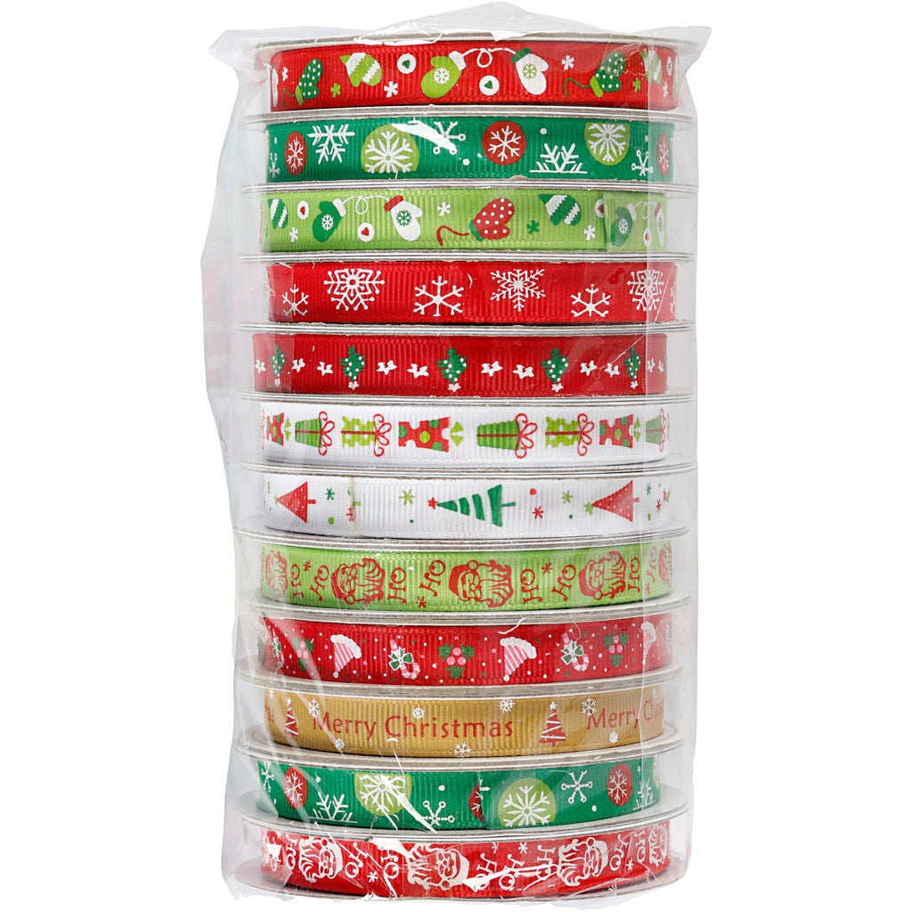 Ruban de Noël, l: 10 mm, 12x3 m 1 boîte
