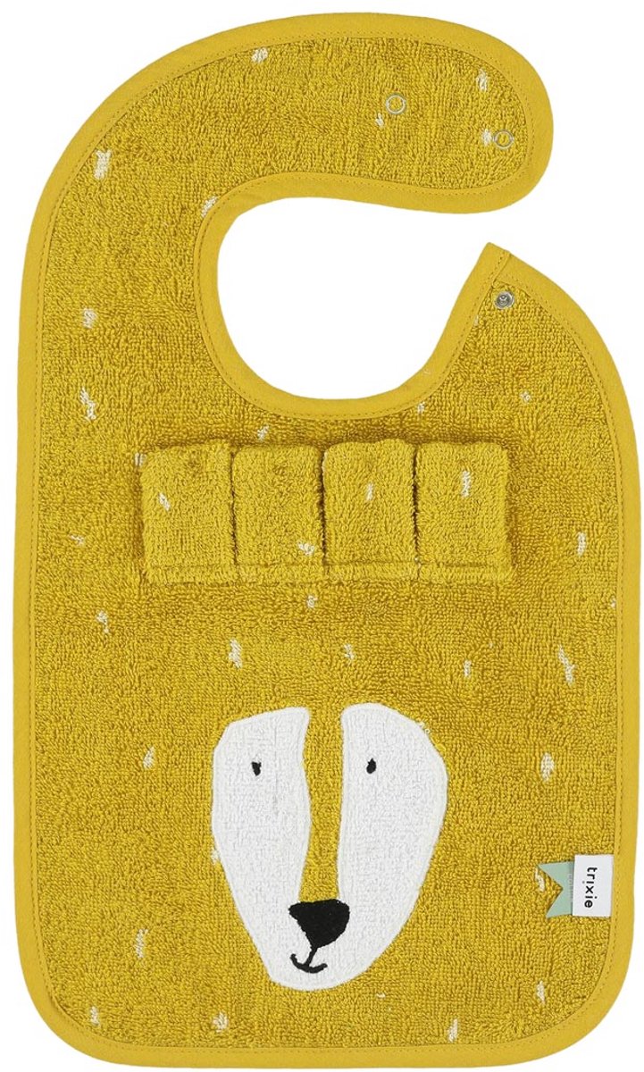 Bavoir Trixie - mr. lion - tissu éponge doux - 100% coton biologique - avec boutons-pression - jaune