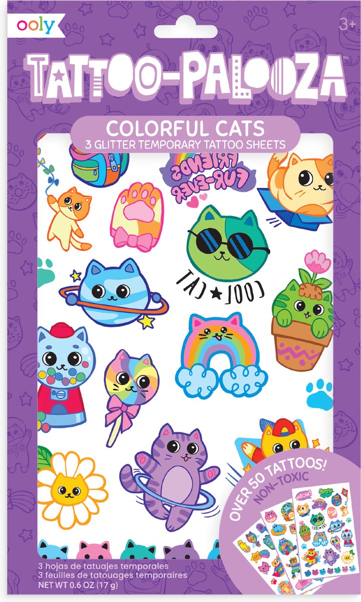 Ooly - tatouage palooza - tatouages temporaires - chats colorés