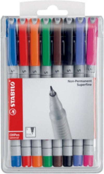 Stabilo ohpen - marqueur effaçable - pointe s universelle 0,4 mm - étui de 8 couleurs