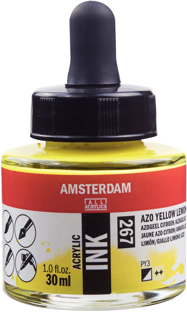 Bouteille d'encre acrylique Amsterdam 30 ml jaune azo citron 267