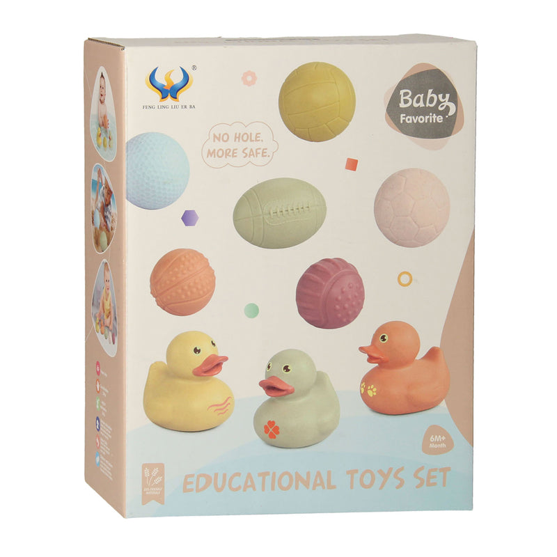 Ensemble de jouets de bain avec boules de bain sensorielles, canards en caoutchouc, pastel