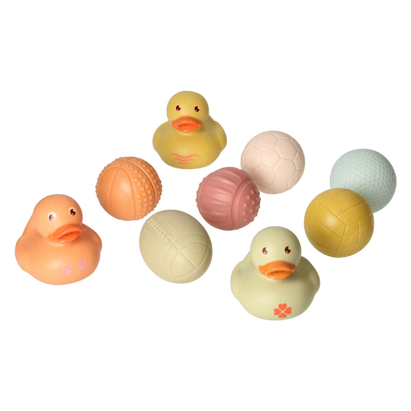 Ensemble de jouets de bain avec boules de bain sensorielles, canards en caoutchouc, pastel