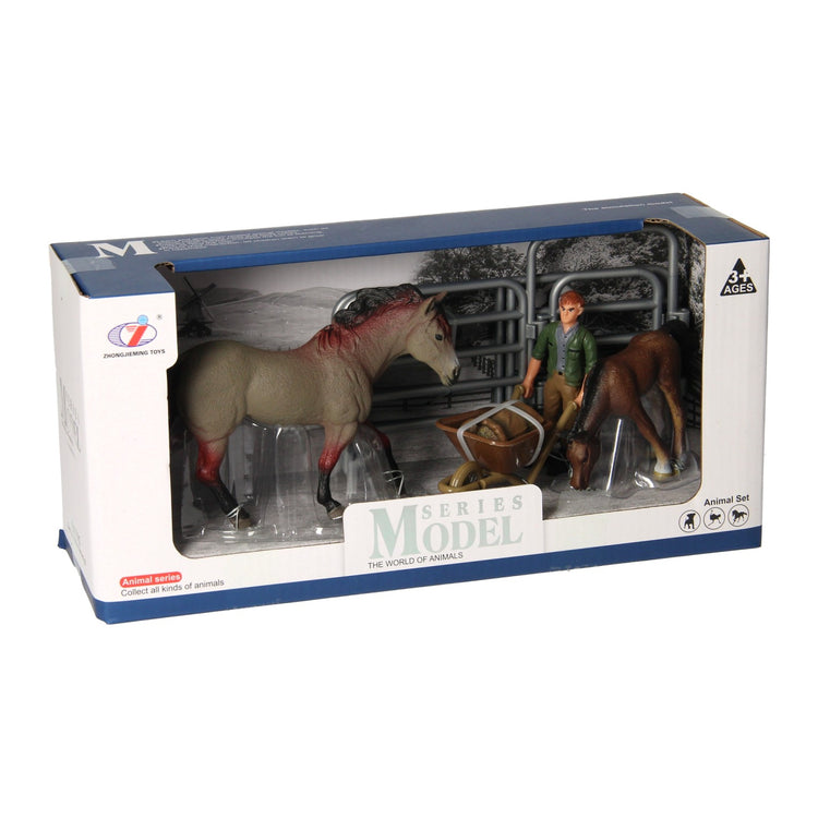 Playset chevaux avec gardien - gris marron