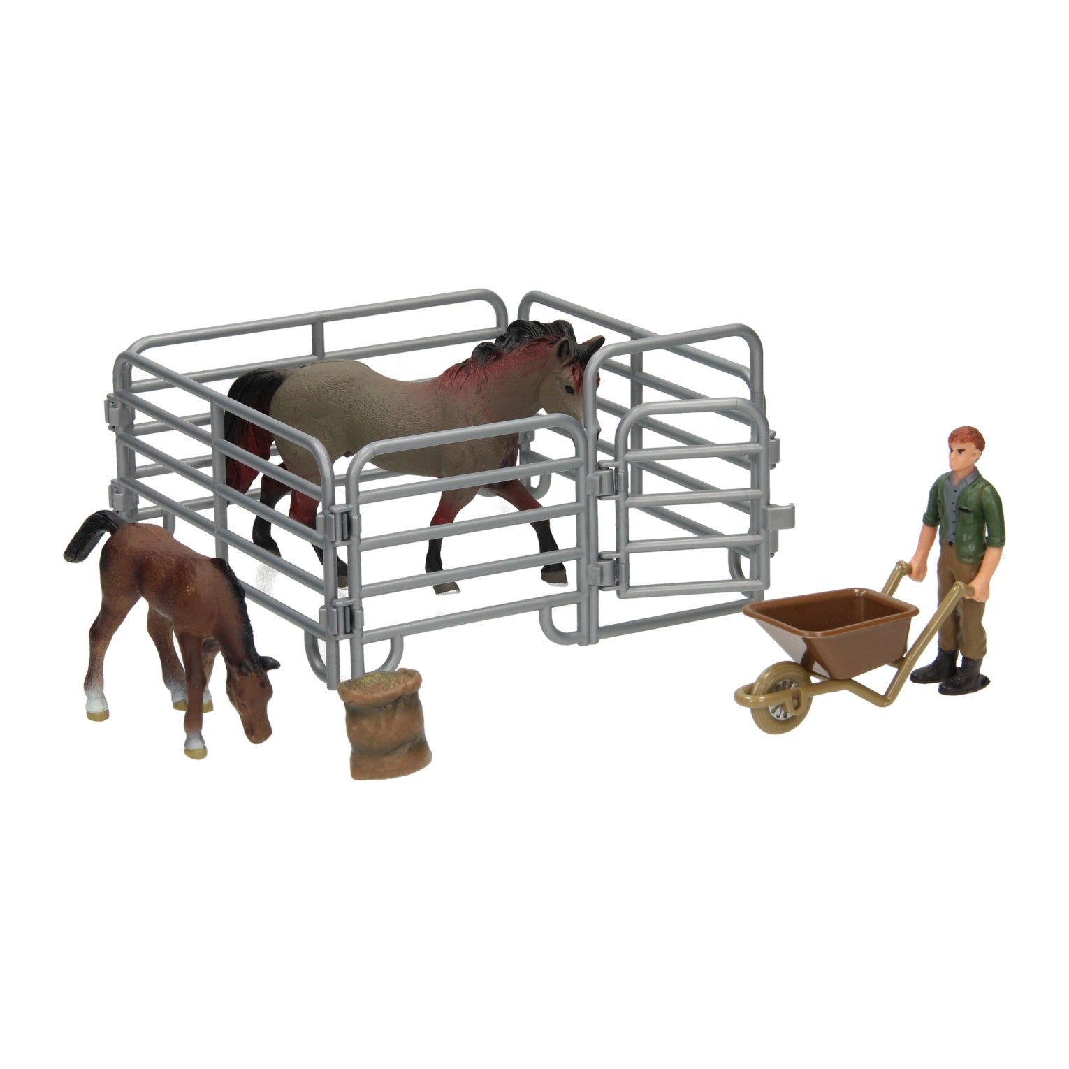 Playset chevaux avec gardien - gris marron
