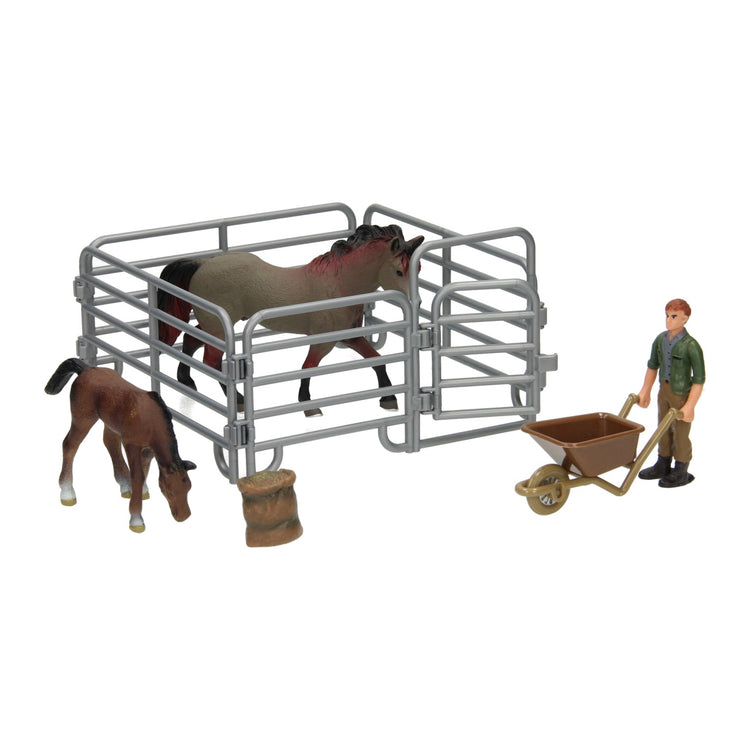 Playset chevaux avec gardien - gris marron