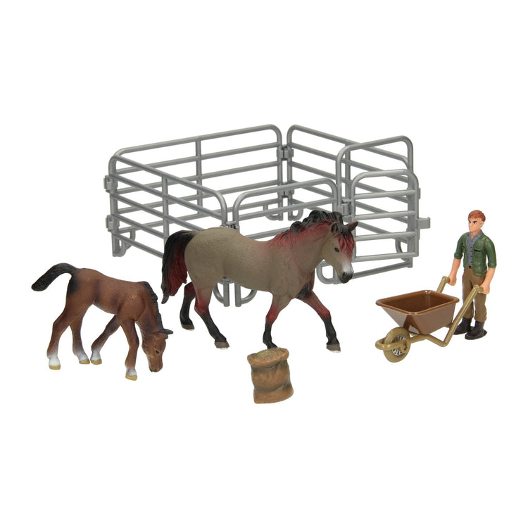 Playset chevaux avec gardien - gris marron