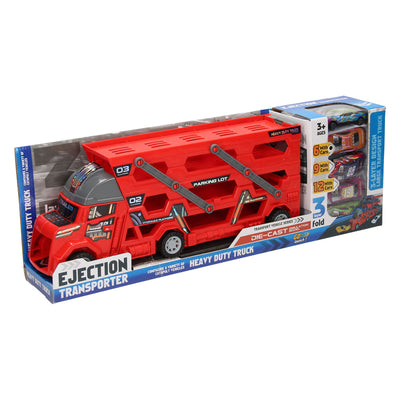 Fold-out car transporter with firing function - red