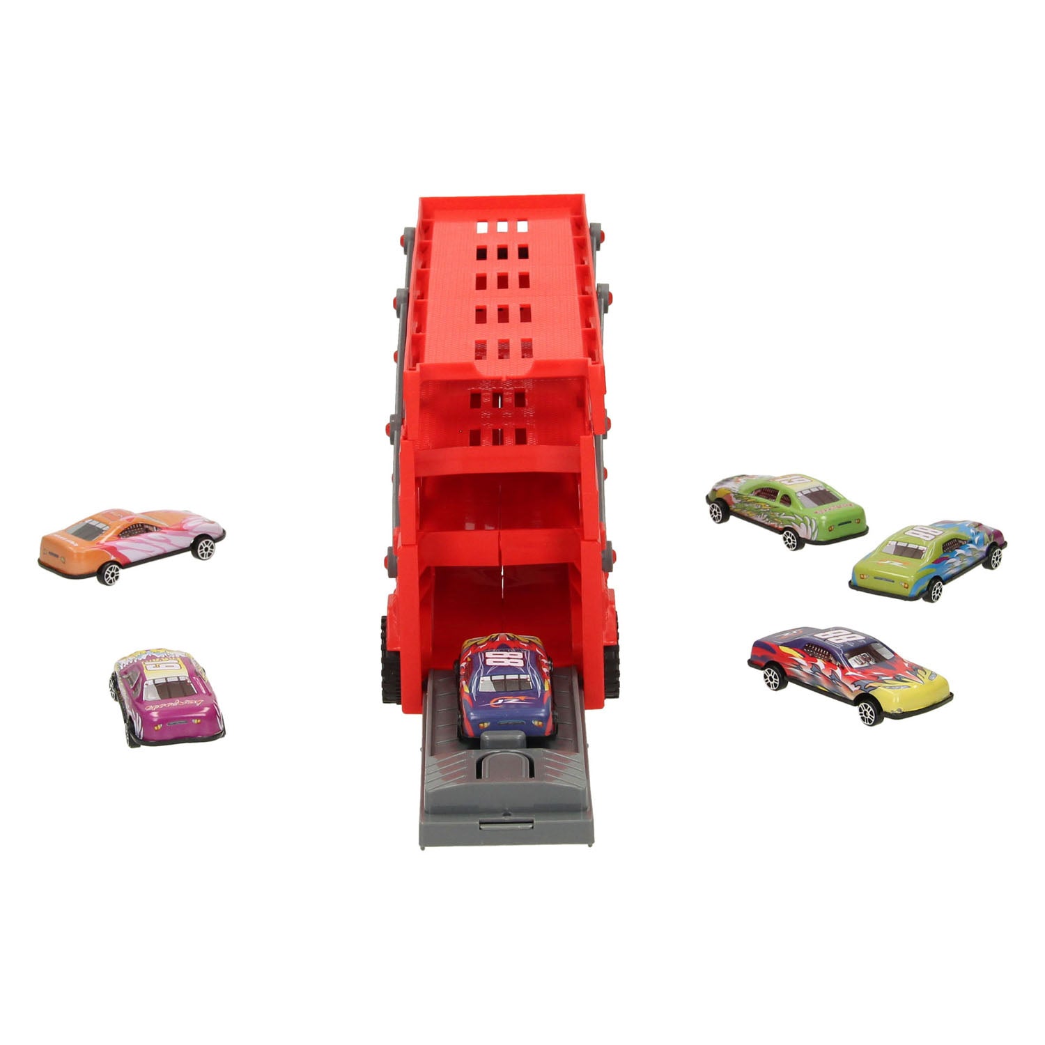 Fold-out car transporter with firing function - red