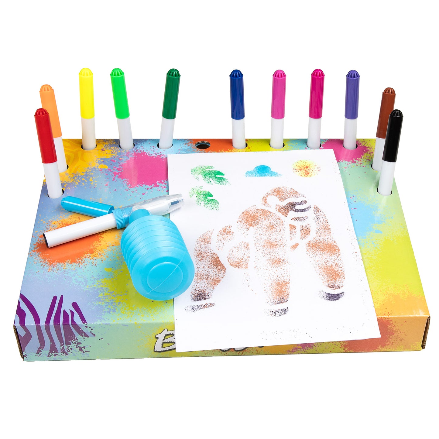 Set stylo souffleur avec animaux à pompe