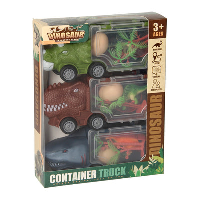 Coffret camion dinosaures et requin, 3 pcs.