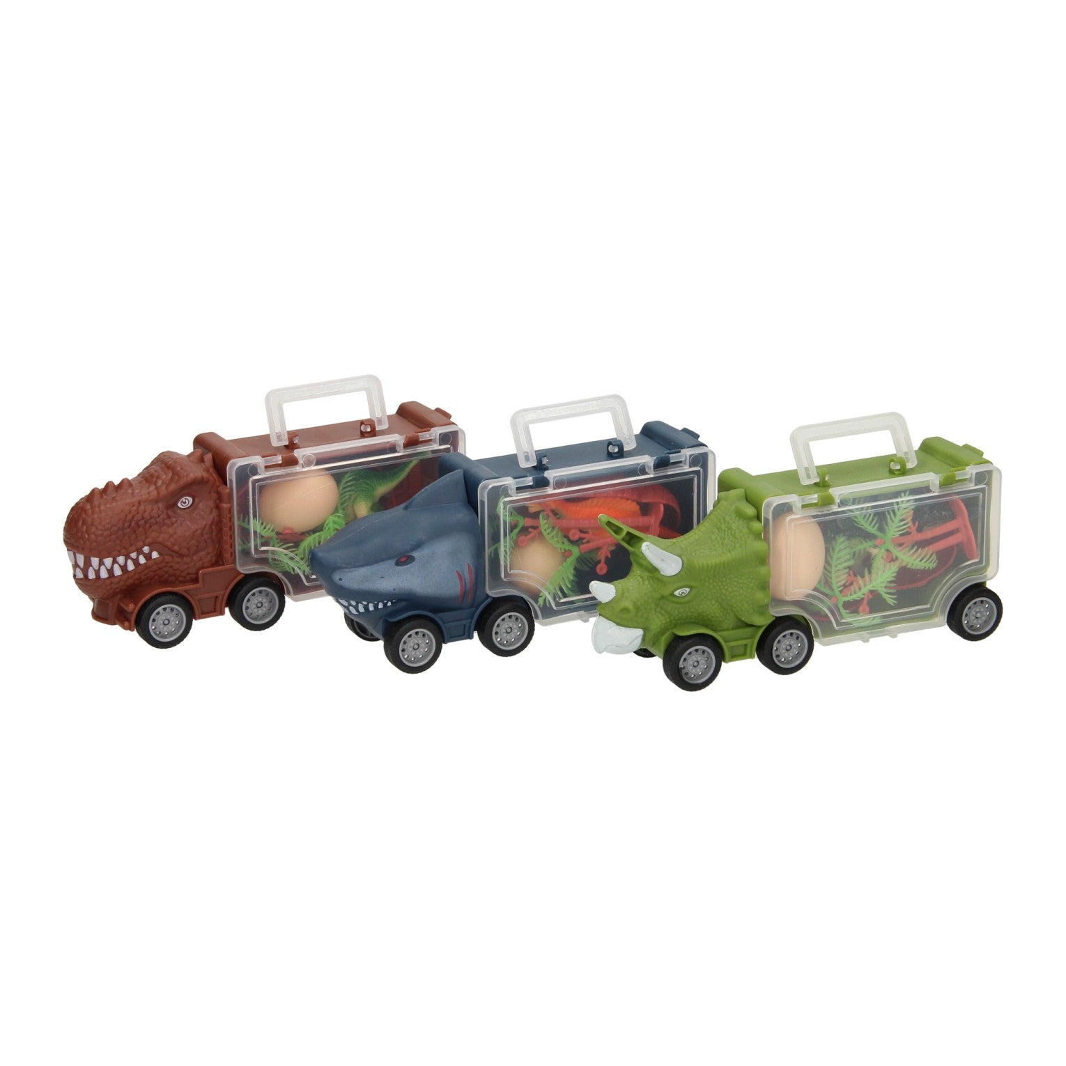 Coffret camion dinosaures et requin, 3 pcs.