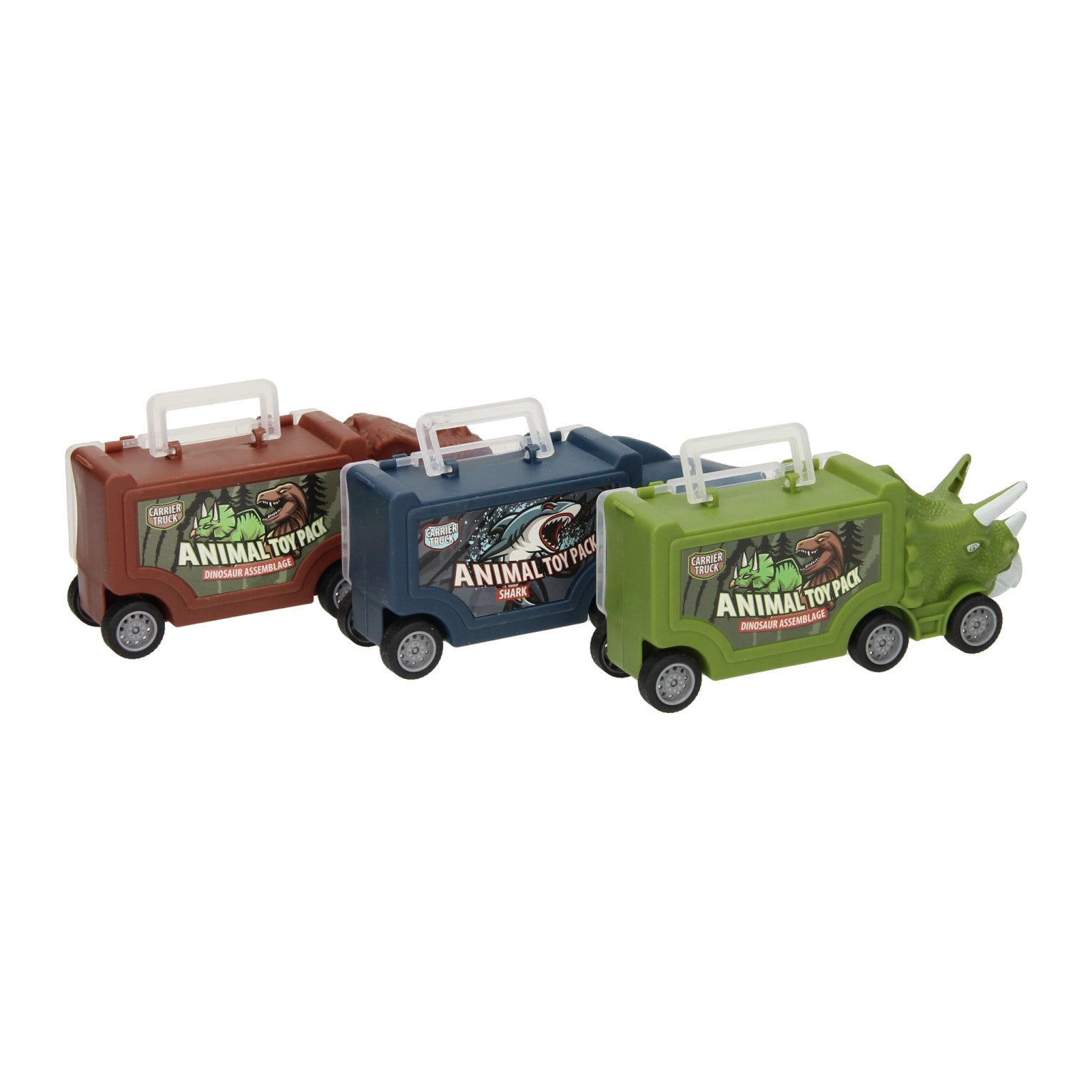 Coffret camion dinosaures et requin, 3 pcs.