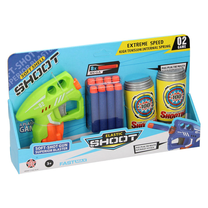 Pistolet avec fléchettes en mousse et cibles de canette