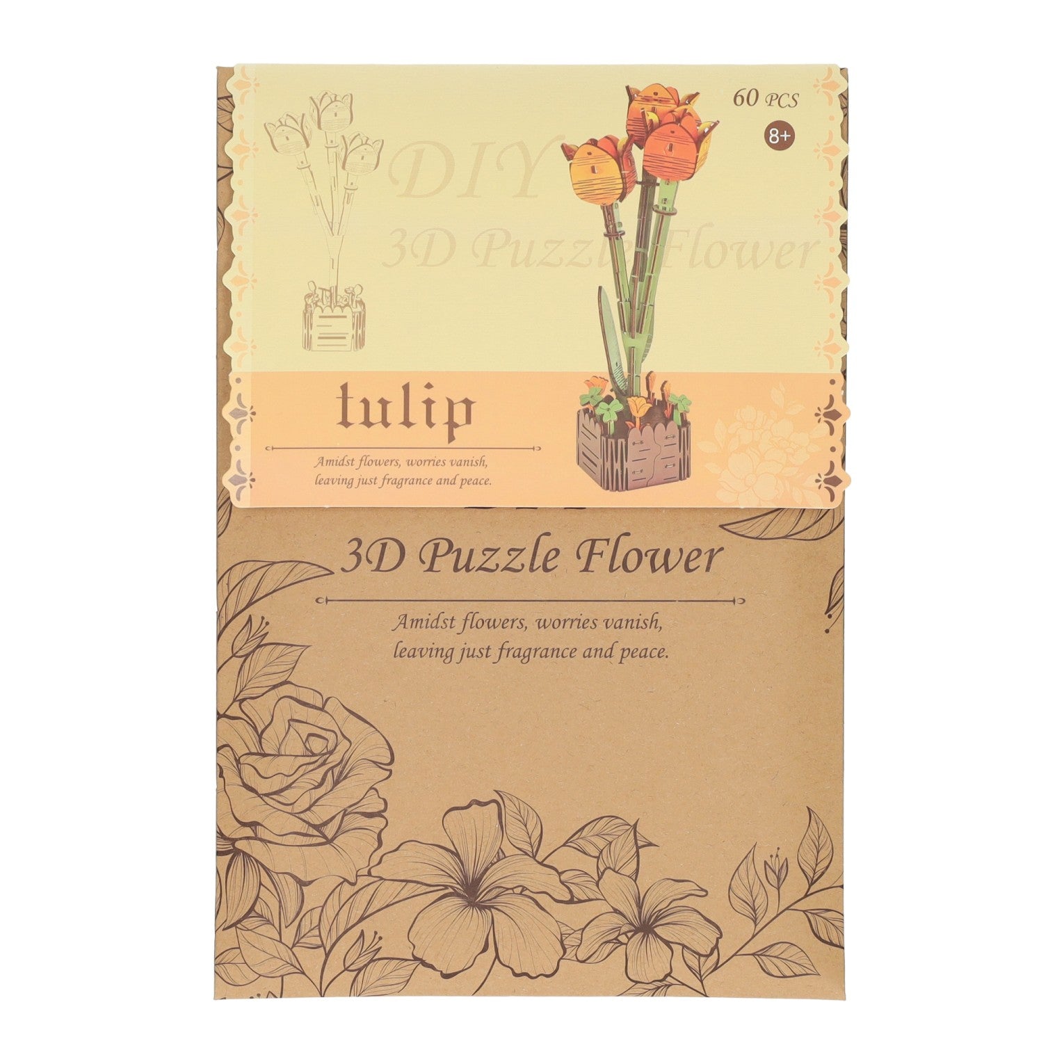 Kit de construction 3D en bois tulipes - 60 pièces.