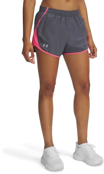 Under armour ua fly by 3'' shorts-gris pantalon de sport pour femme - Castlerock - super rose - réfléchissant
