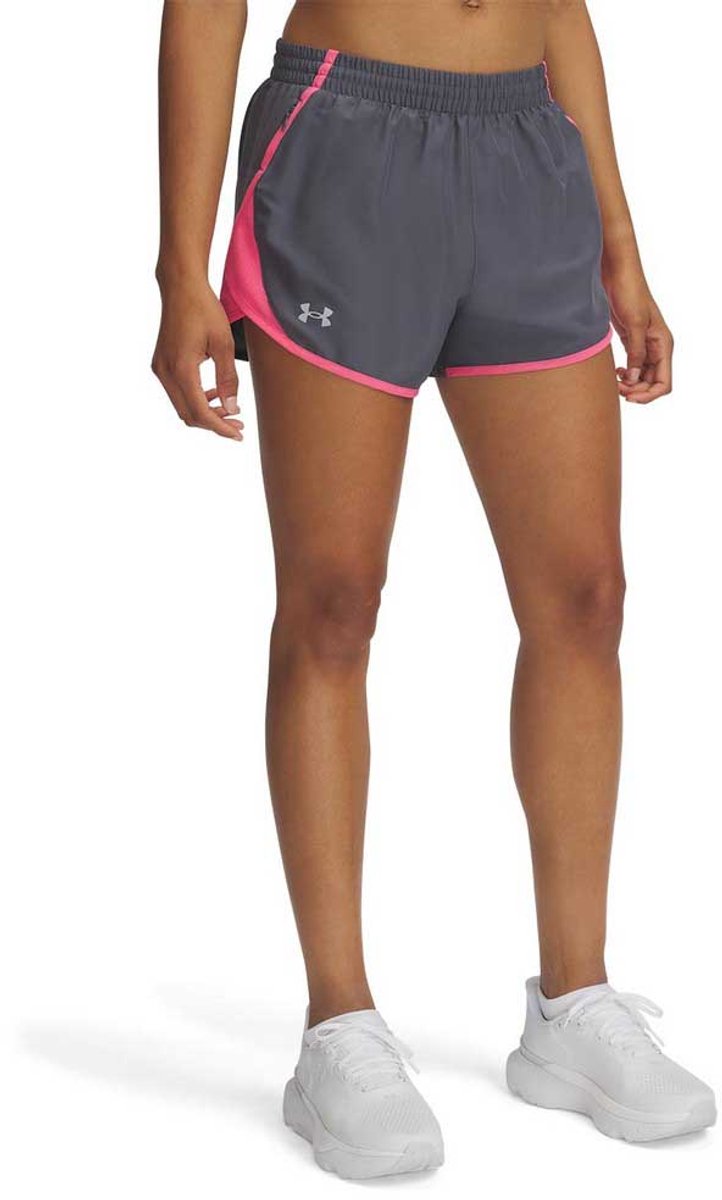 Under armour ua fly by 3'' shorts-gris pantalon de sport pour femme - Castlerock - super rose - réfléchissant