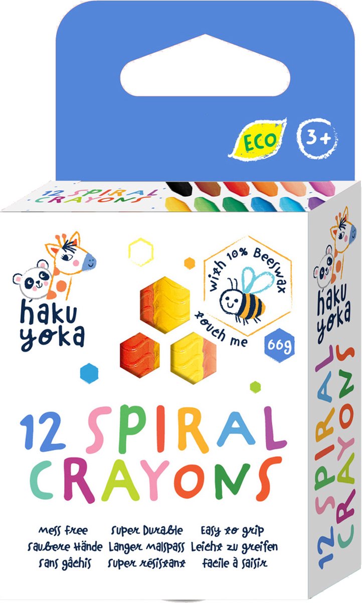 Crayons spirales Haku yoka - 12 pièces - contient 10% de cire d'abeille - 3 ans