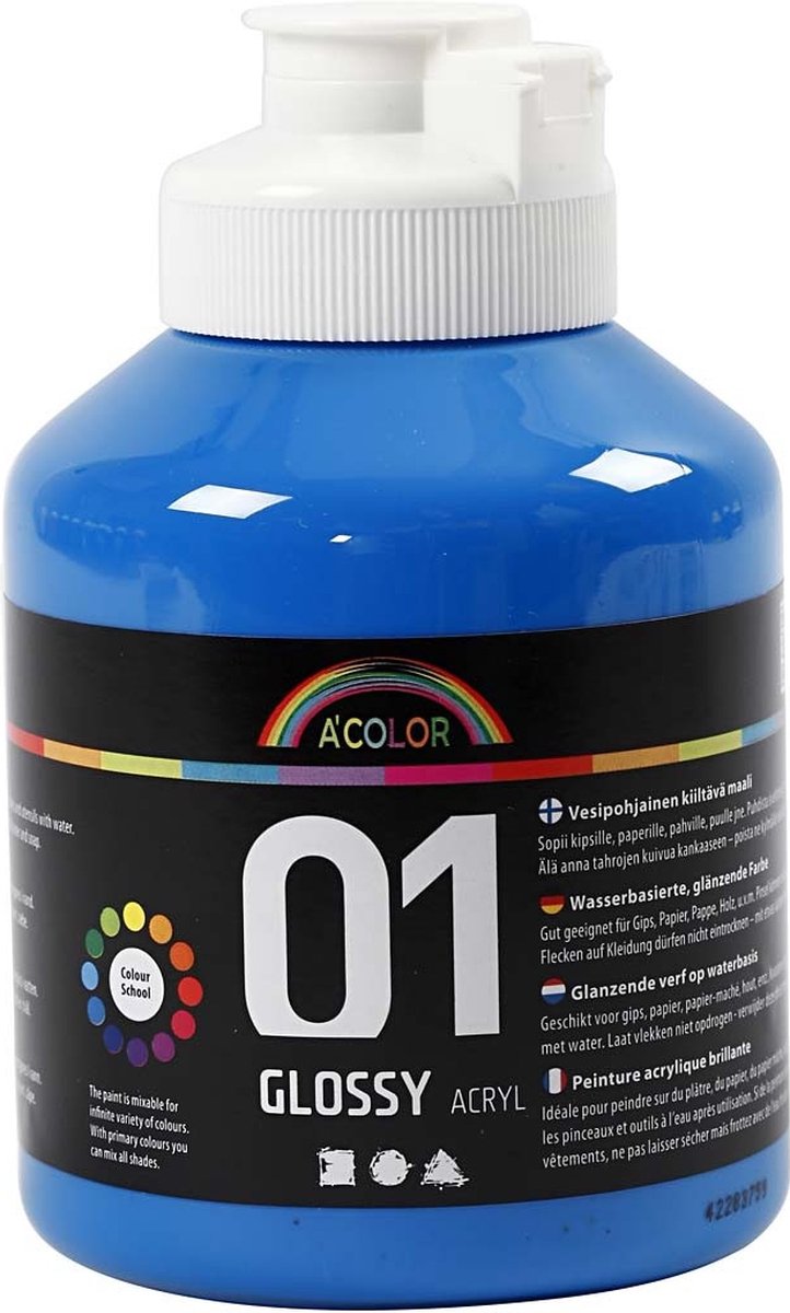 Creativ company peinture acrylique brillante, bleu primaire, 500 ml 1 bouteille
