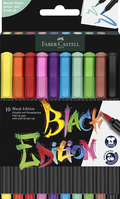 Stylos pinceaux Faber-castell - édition noire - 10 couleurs dans un étui en carton - fc-116451