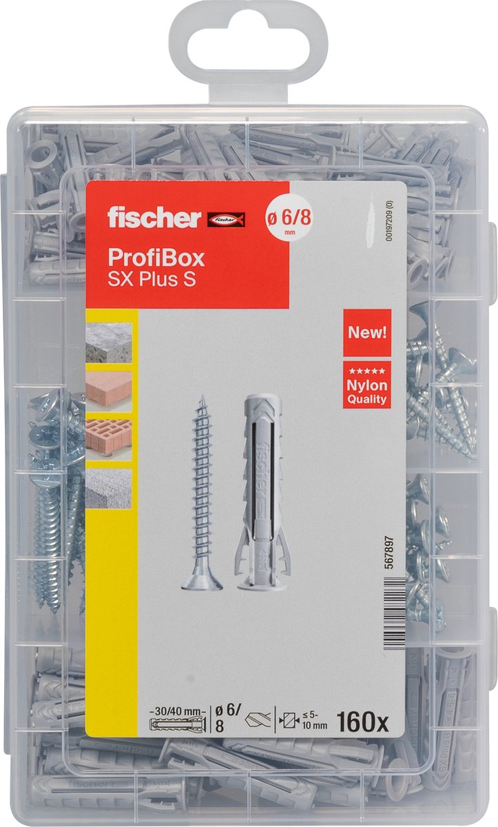 Fischer profibox – fiche sx plus 6, 8 et 10 avec vis | 210 pièces dans une boîte de rangement robuste