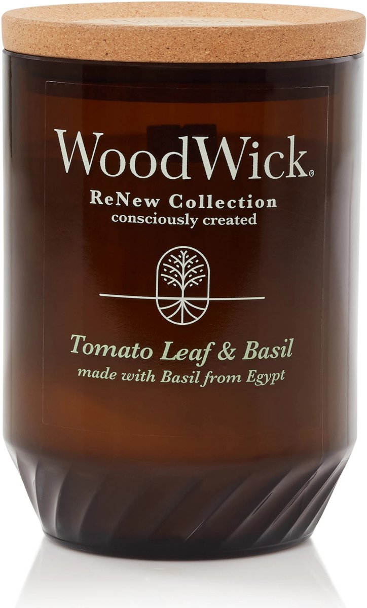 Woodwick renouveler bougie parfumée moyenne feuille de tomate basilic - 55 heures de combustion