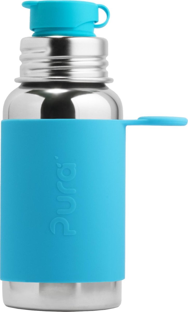 Gourde de sport Pura 550 ml - gourde - gourde - sans plastique - ne rouille pas - passe au lave-vaisselle - avec manchon de sport et bouchon de sport - dessus interchangeable - polyvalent - aqua