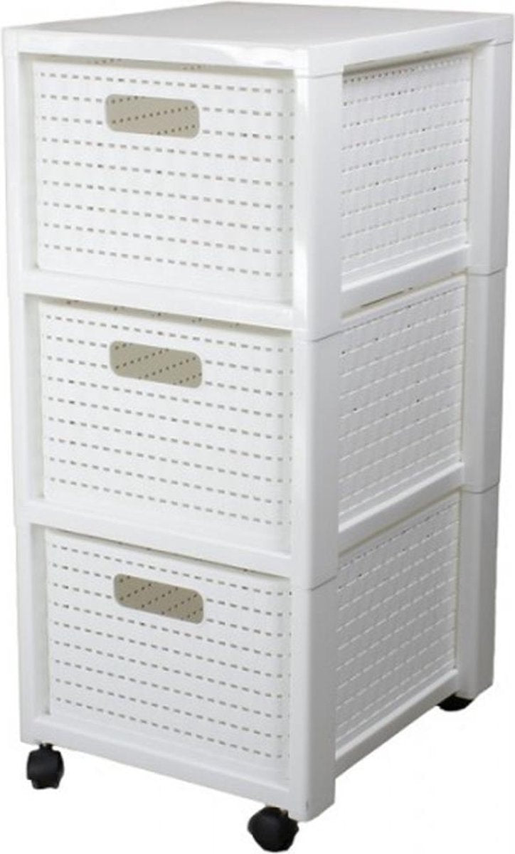 Rotho country - commode - système de tiroirs plus 3 paniers dont des blancs à roulettes