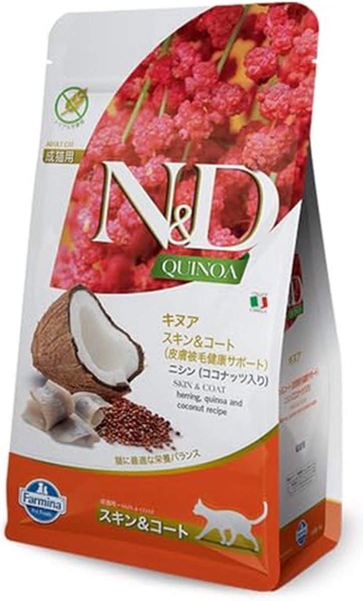 N d farmina quinoa skin coat - nourriture pour chat (nourriture sèche) - hareng noix de coco - sans céréales - 1,2 kg (4x300g)