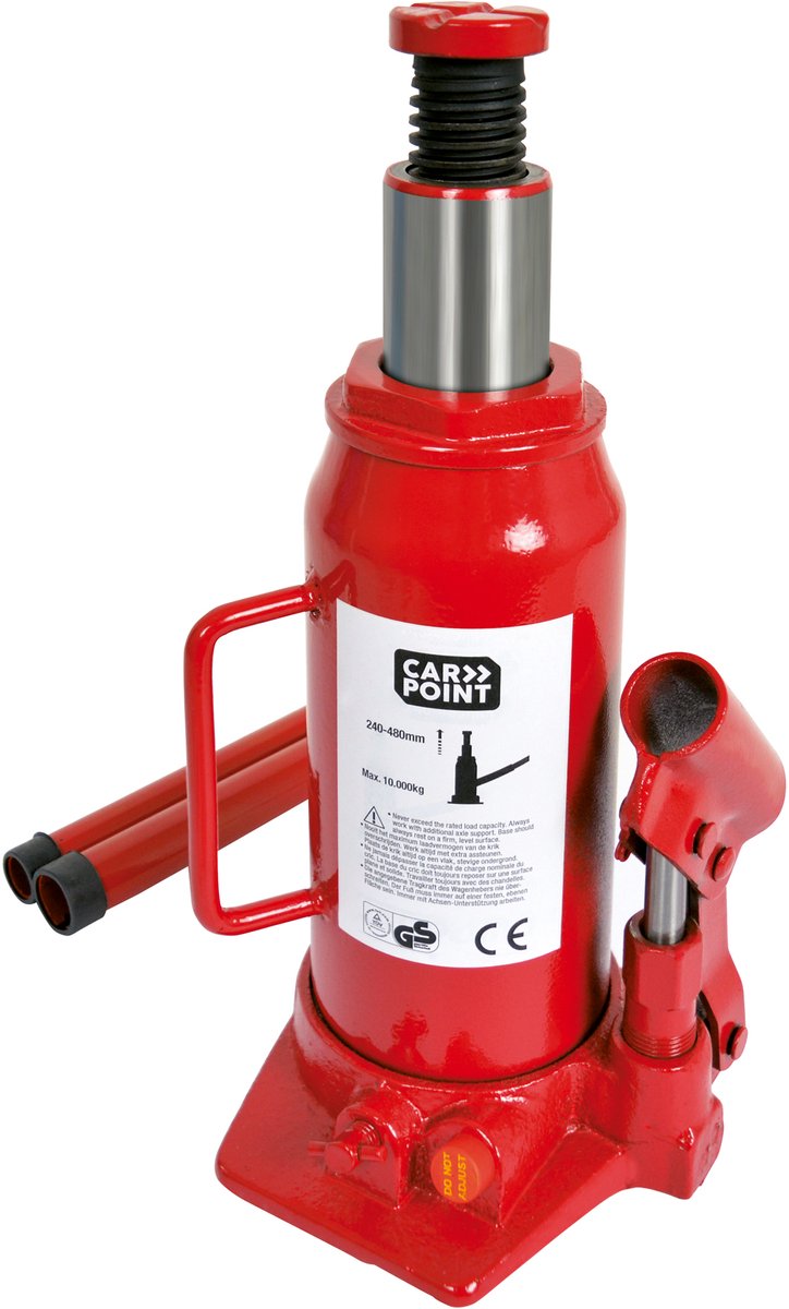 Cric bouteille Carpoint - charge maximale jusqu'à 10 000 kg - hydraulique - pour soulever une voiture, un camping-car ou une caravane - hauteur minimale 240 mm - hauteur maximale 480 mm