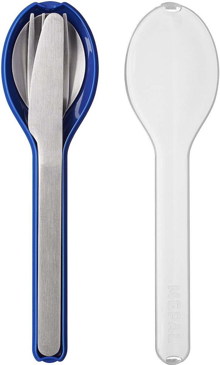 Mepal - set de couverts elliptiques 3 pièces - couteau. fourchette et cuillère - acier inoxydable - bleu vif