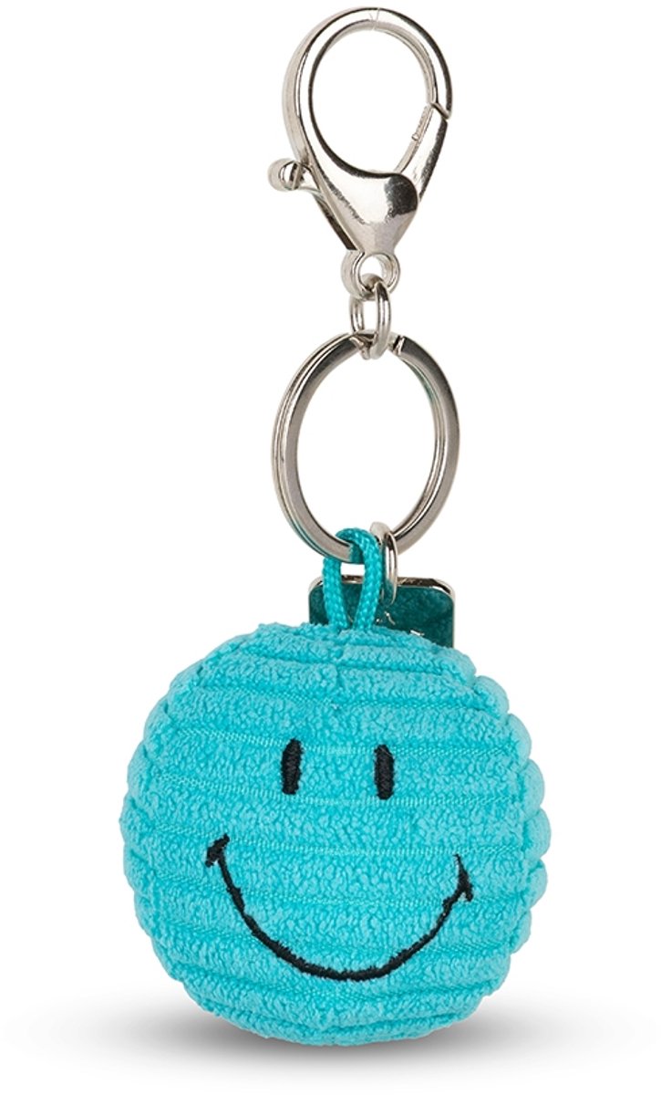 Bon ton toys smiley® - porte-clés velours côtelé bleu sarcelle - 4,5 cm