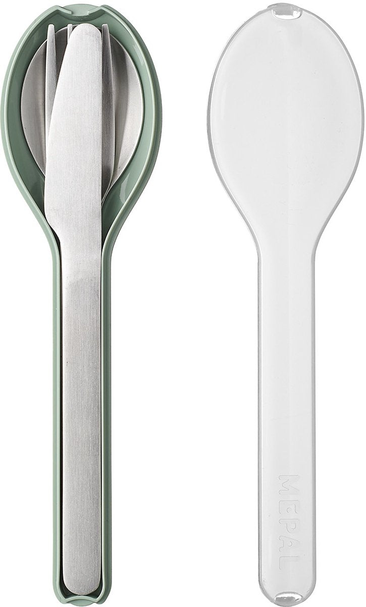 Mepal - set de couverts elliptiques 3 pièces - couteau. fourchette et cuillère - acier inoxydable - sauge nordique