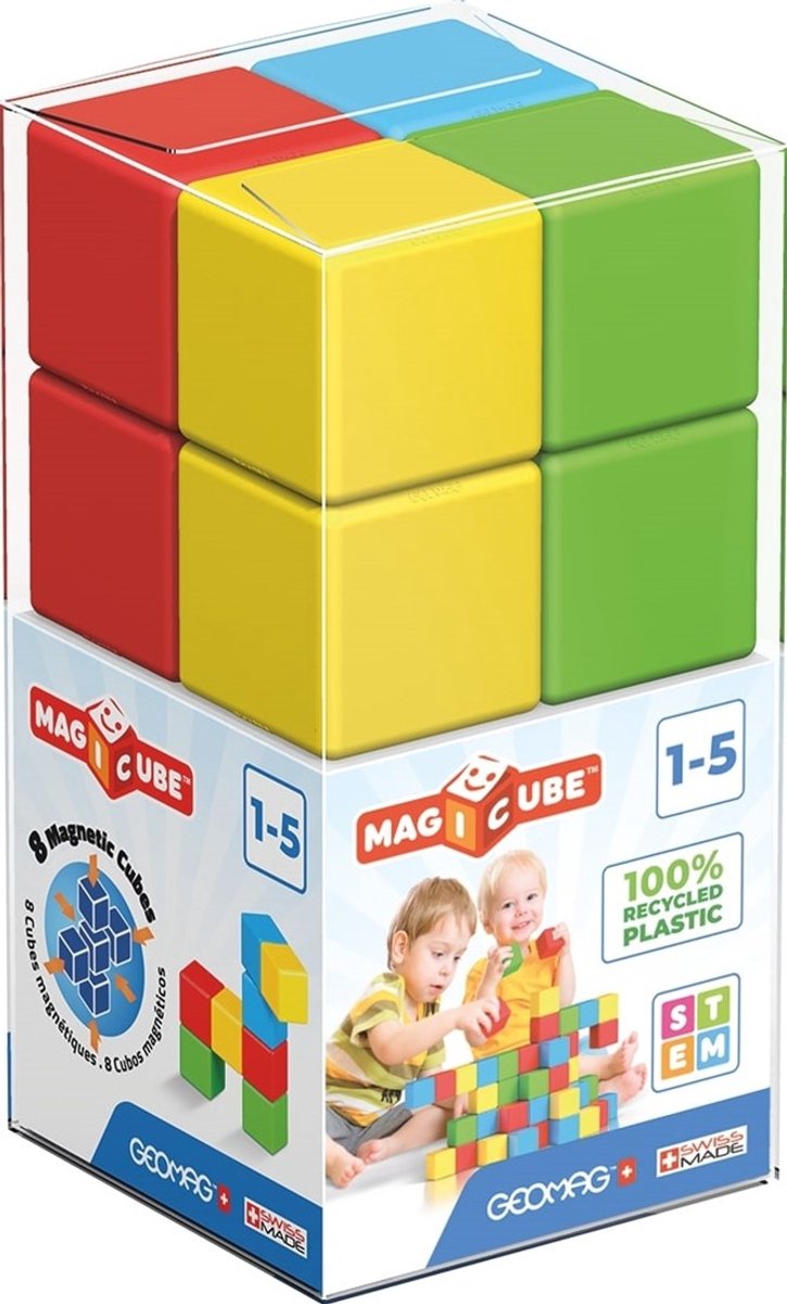 Geomag magicube green line recyclé - blocs de construction magnétiques - 8 pièces - à partir de 1 an