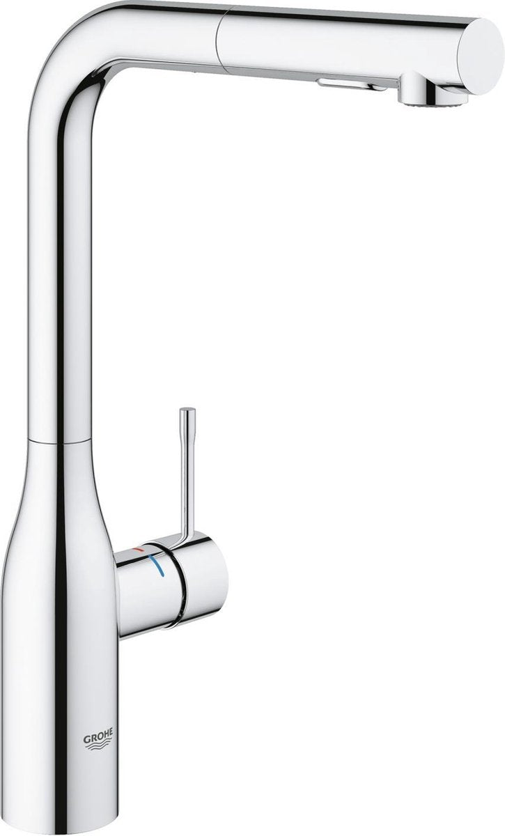 Robinet de cuisine Grohe essence - bec haut - plage de pivotement à 360° - avec douchette extractible et 2 types de jet - chrome