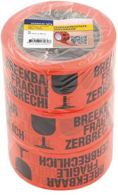Ruban d'emballage mairie - 50mmx66m - orange - texte : fragile - 3 rouleaux - rd-351159-3