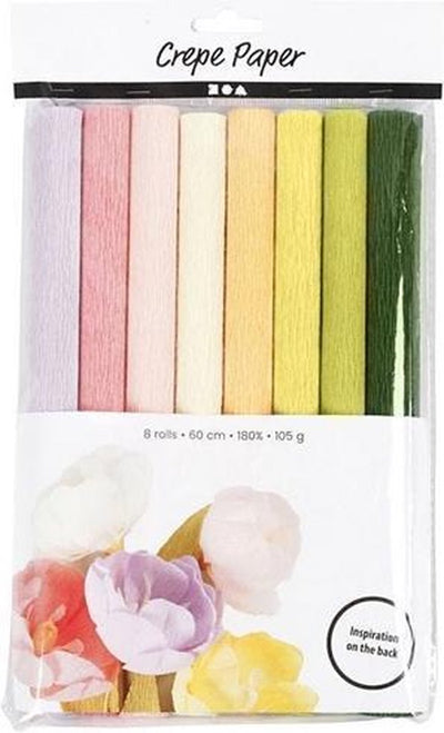 Papier crêpé couleurs pastel, 8 feuilles